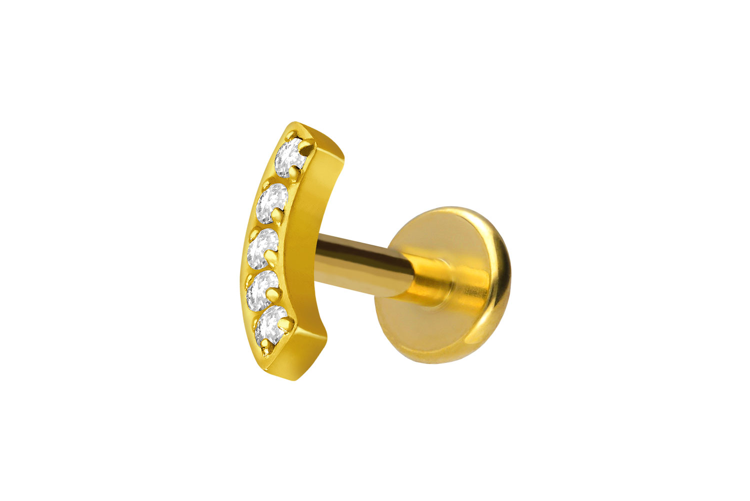 Titan Labret Piercing mit Innengewinde BOGEN + 5 KRISTALLE